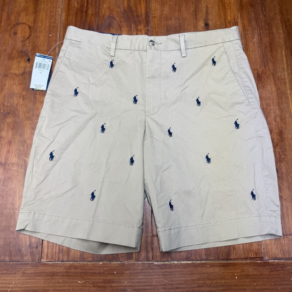 NWT POLO RALPH LAUREN Men STRETCH classic fit Cotton Pony shorts Brown 33